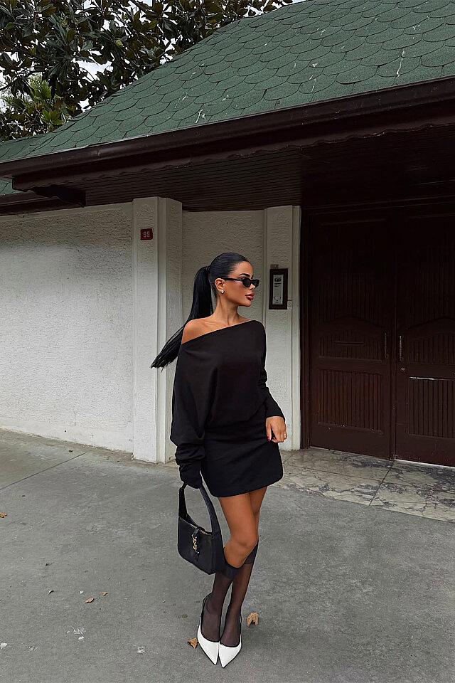 Siyah Basic Midi Elbise -