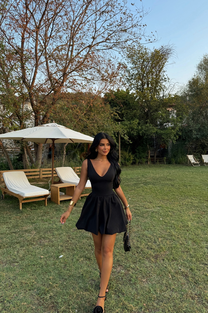 Siyah Tilya Balon Elbise ATE-1255 - EYYO