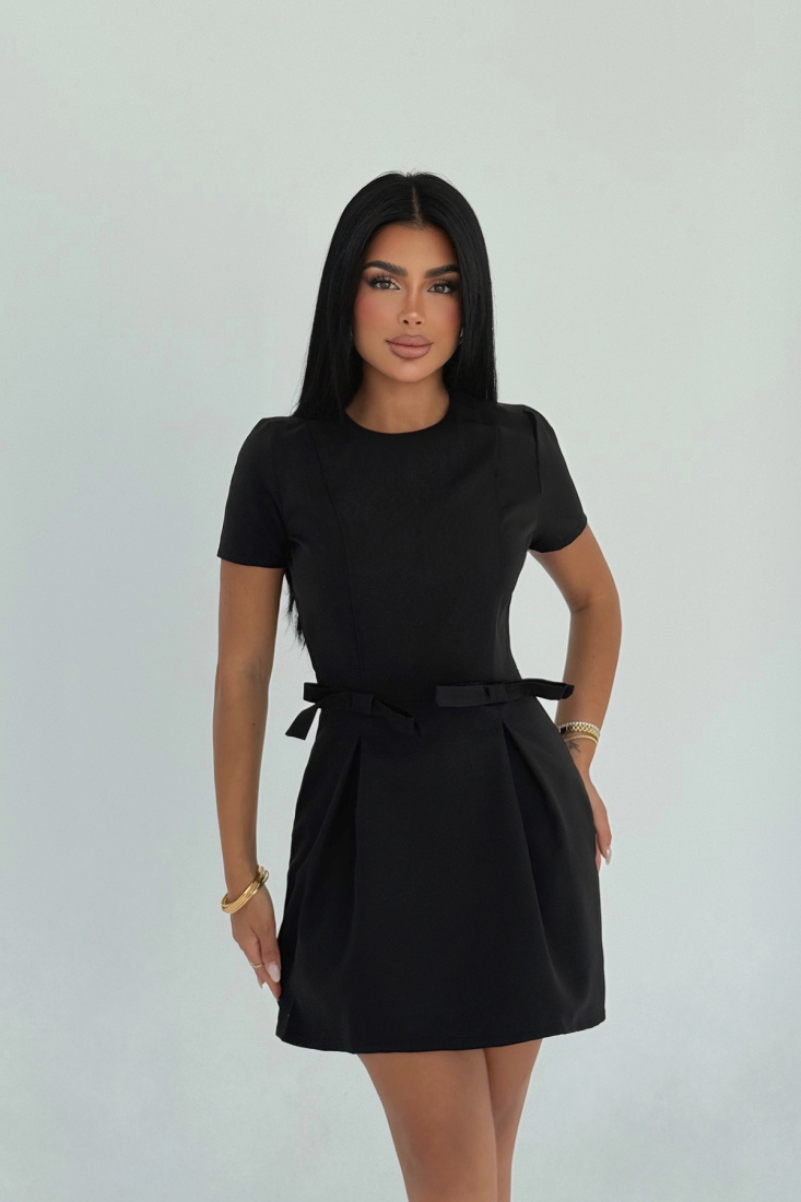 Siyah Basic Mini Elbise ATE-3144 - EYYO