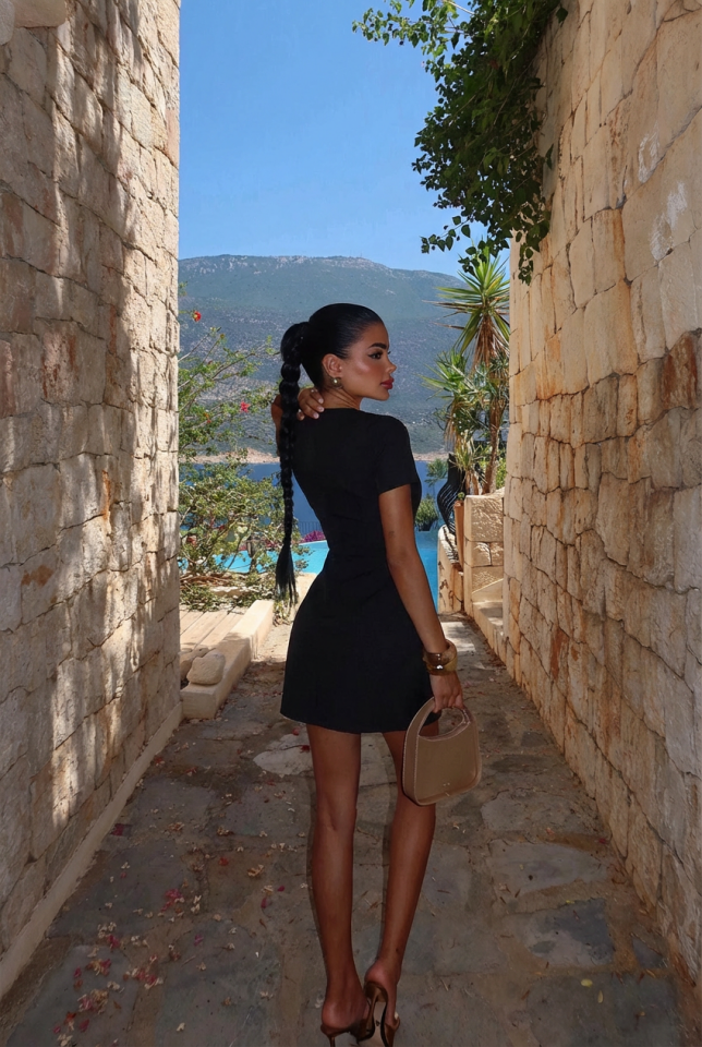 Siyah Basic Mini Elbise ATE-3144 - 2