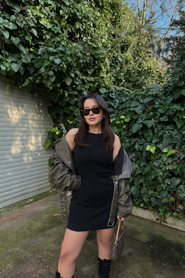 Siyah Basic Mini Elbise ATE4395 - 2