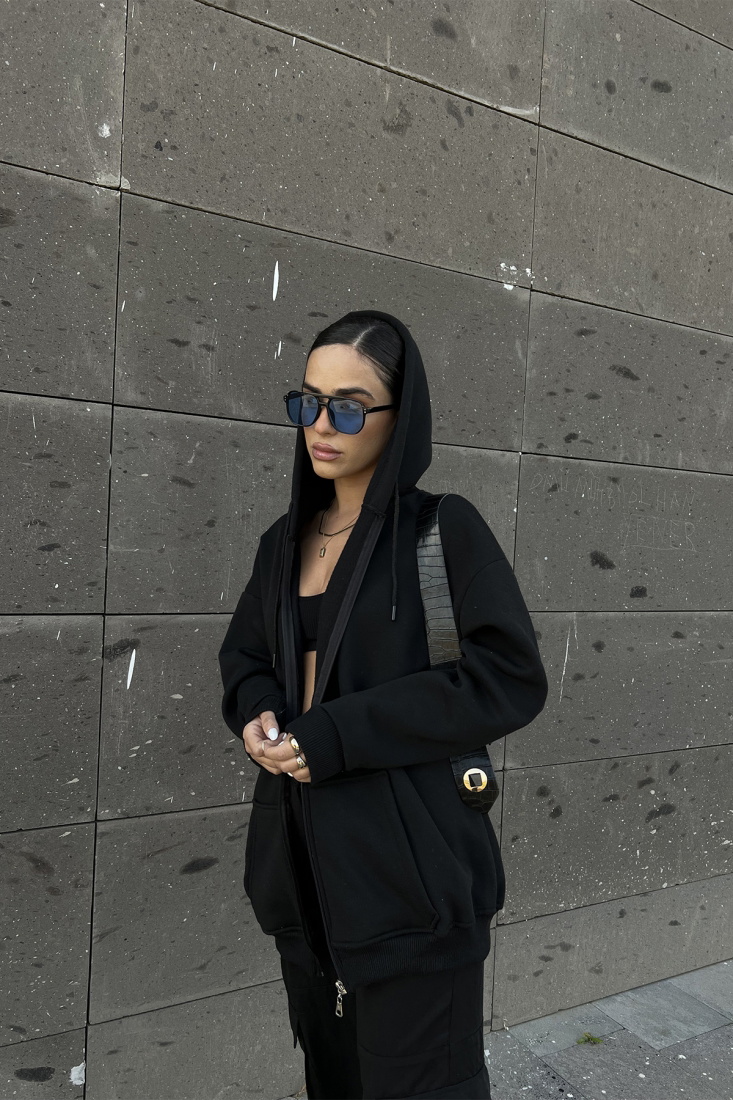 Siyah Basic Önü Fermuarlı Hırka ATE2386 - EYYO