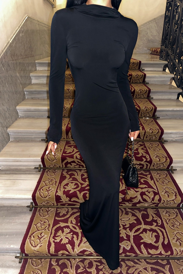 Siyah Basic Uzun Elbise ATE-0249 - 2