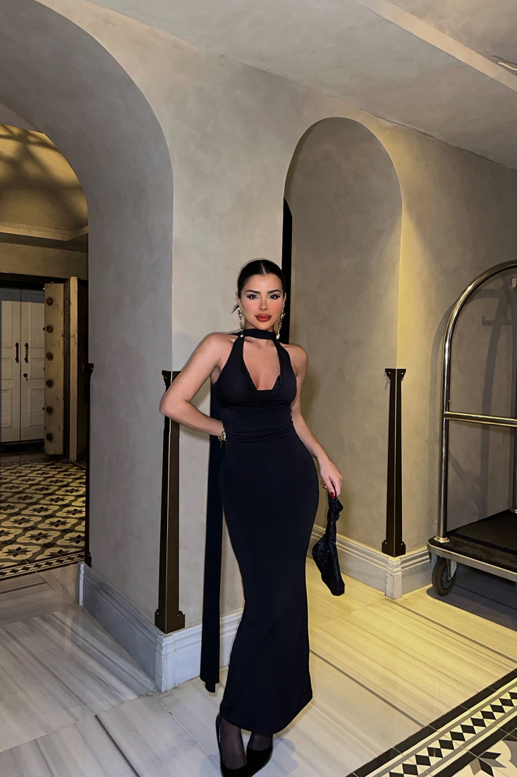 Siyah Basic Uzun Elbise ATE-0572 - BİROL ATÖLYE