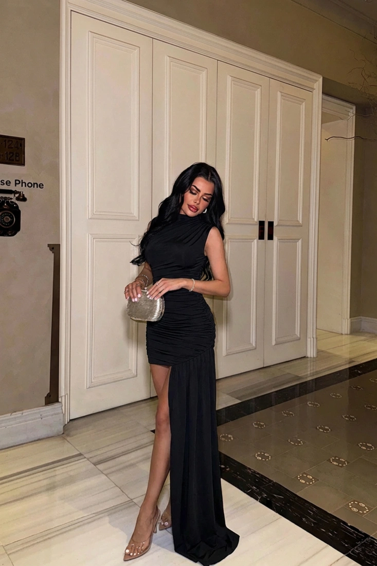 Siyah Zinnia Mini Elbise ATE-2565 - EYYO