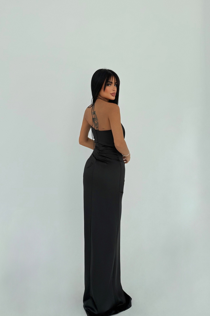 Siyah Dianeli Bağlamalı Elbise ATE-2896 - EYYO