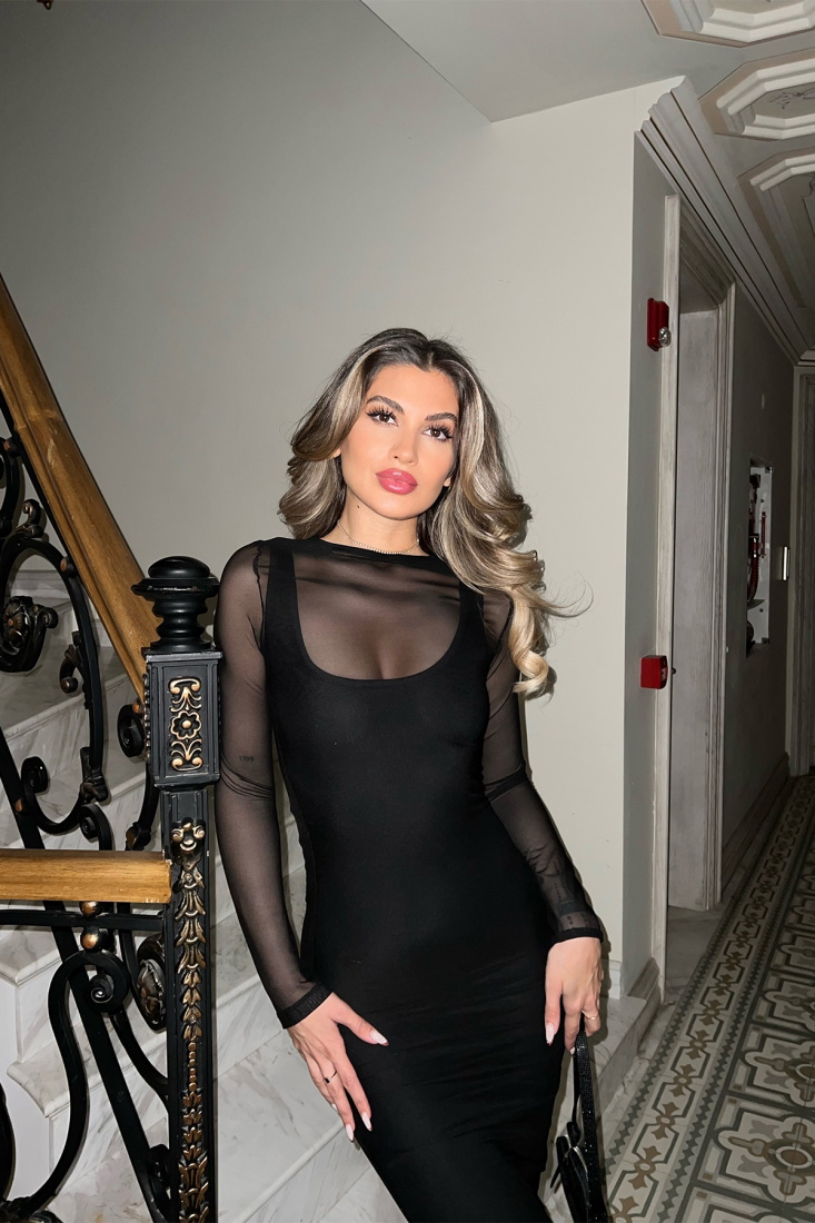 Siyah Basic Uzun Elbise ATE5054 - EYYO