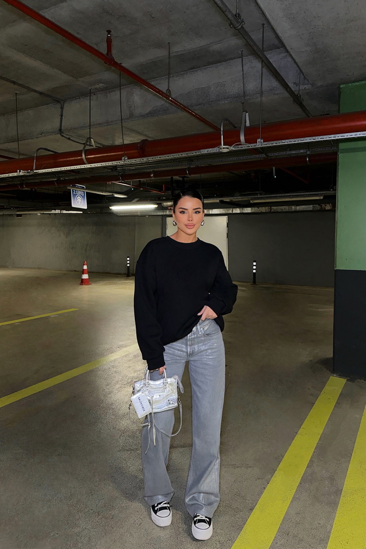 Siyah Basic Uzun Kol Sweat ATE-0441 - KTN