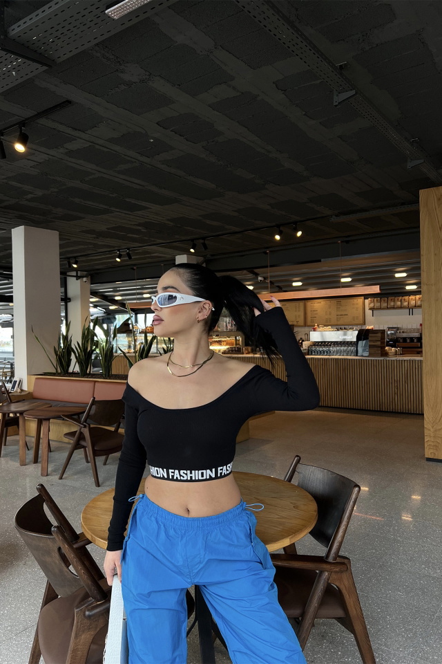 Siyah Baskılı Crop Top ATE3455 - 4