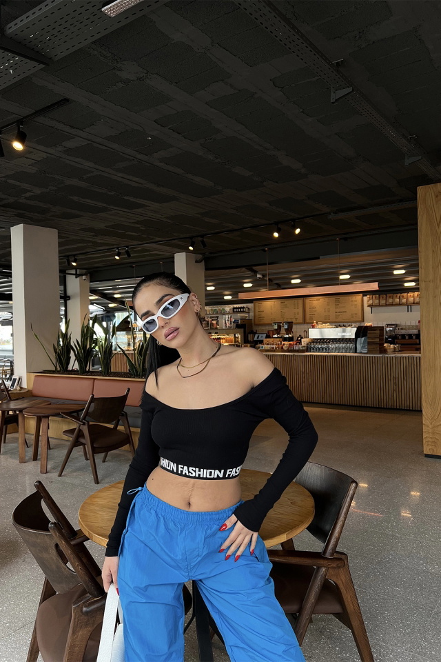 Siyah Baskılı Crop Top ATE3455 - 5