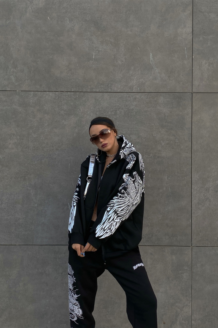 Siyah Baskılı Oversize Sweat ATE2294 - EYYO