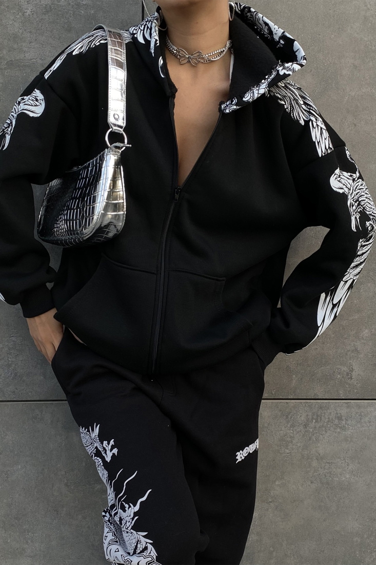 Siyah Baskılı Oversize Sweat ATE2294 - EYYO