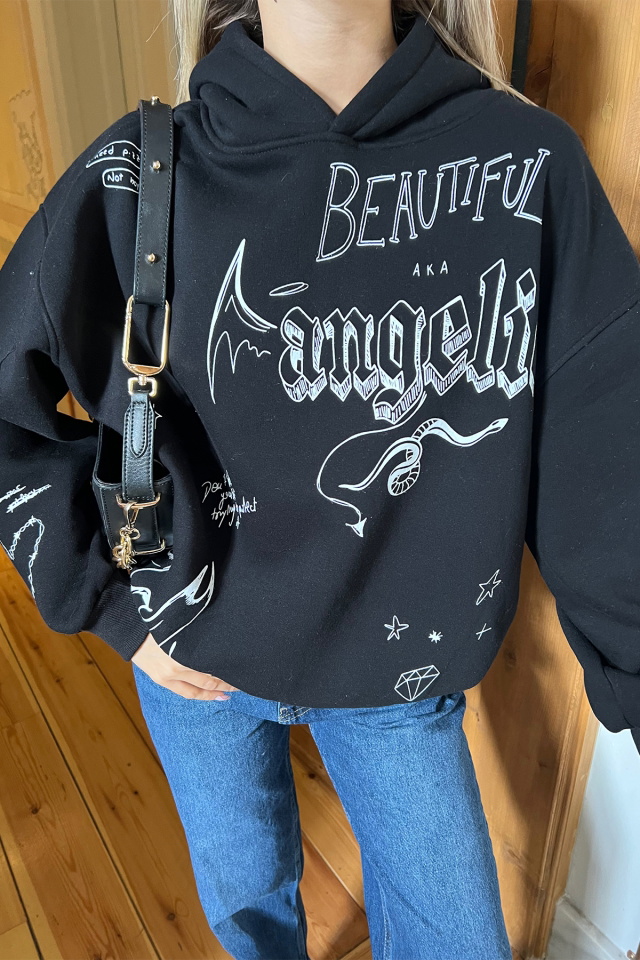 Siyah Baskılı Oversize Sweat ATE3856 - 2