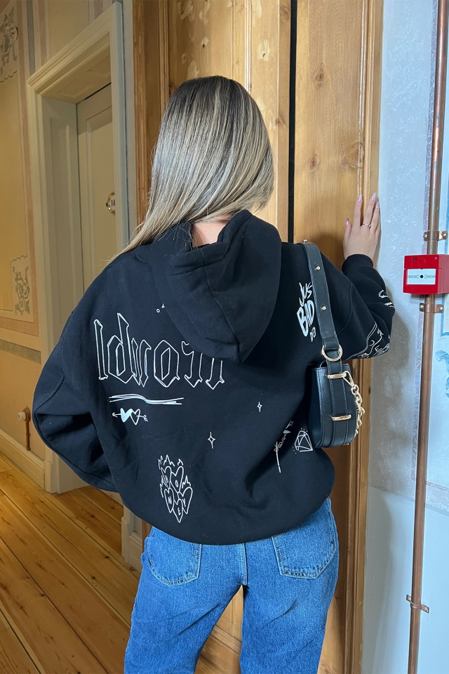 Siyah Baskılı Oversize Sweat ATE3856 - 5