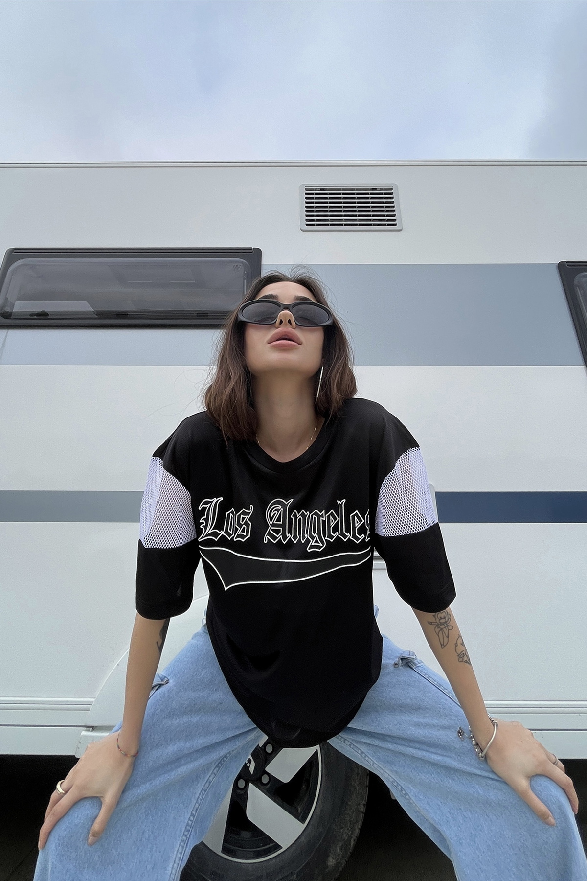 Siyah Baskılı Oversize Tişört ATE6681 - 4