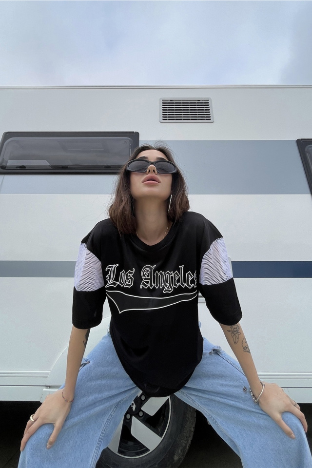 Siyah Baskılı Oversize Tişört ATE6681