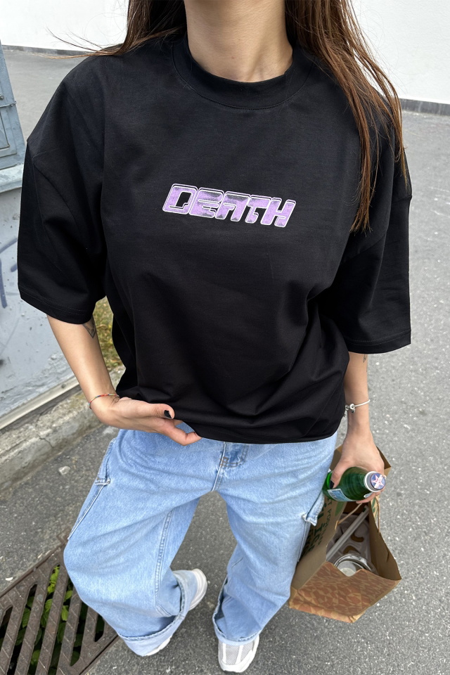 Siyah Baskılı Oversize Tişört ATE7296