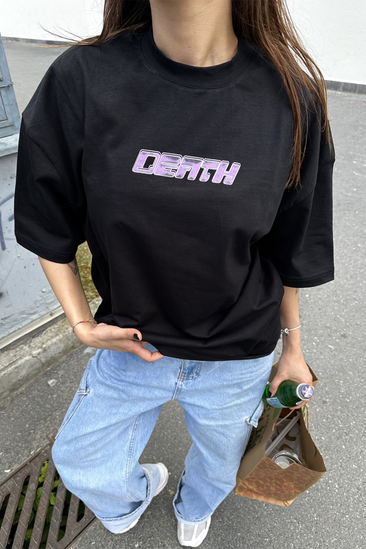 Siyah Baskılı Oversize Tişört ATE7296 - PULMARK