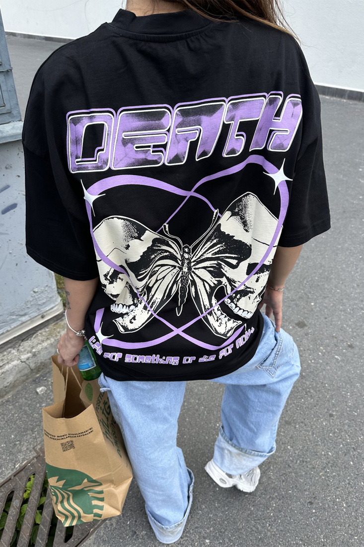 Siyah Baskılı Oversize Tişört ATE7296 - PULMARK