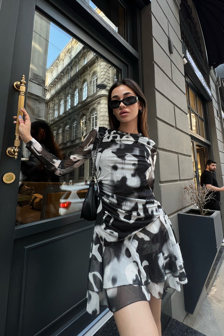 Siyah Batik Desen Elbise ATE7021 - EYYO