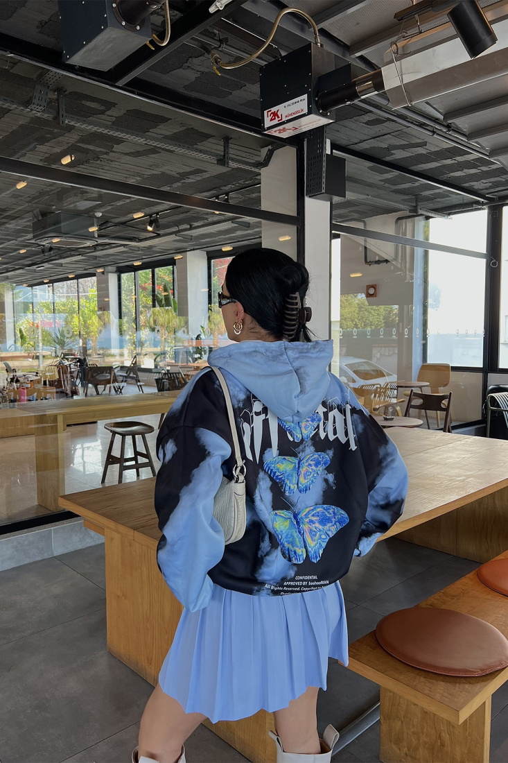 Siyah Batik Desen Kapşonlu Sweat ATE2810 - EYYO