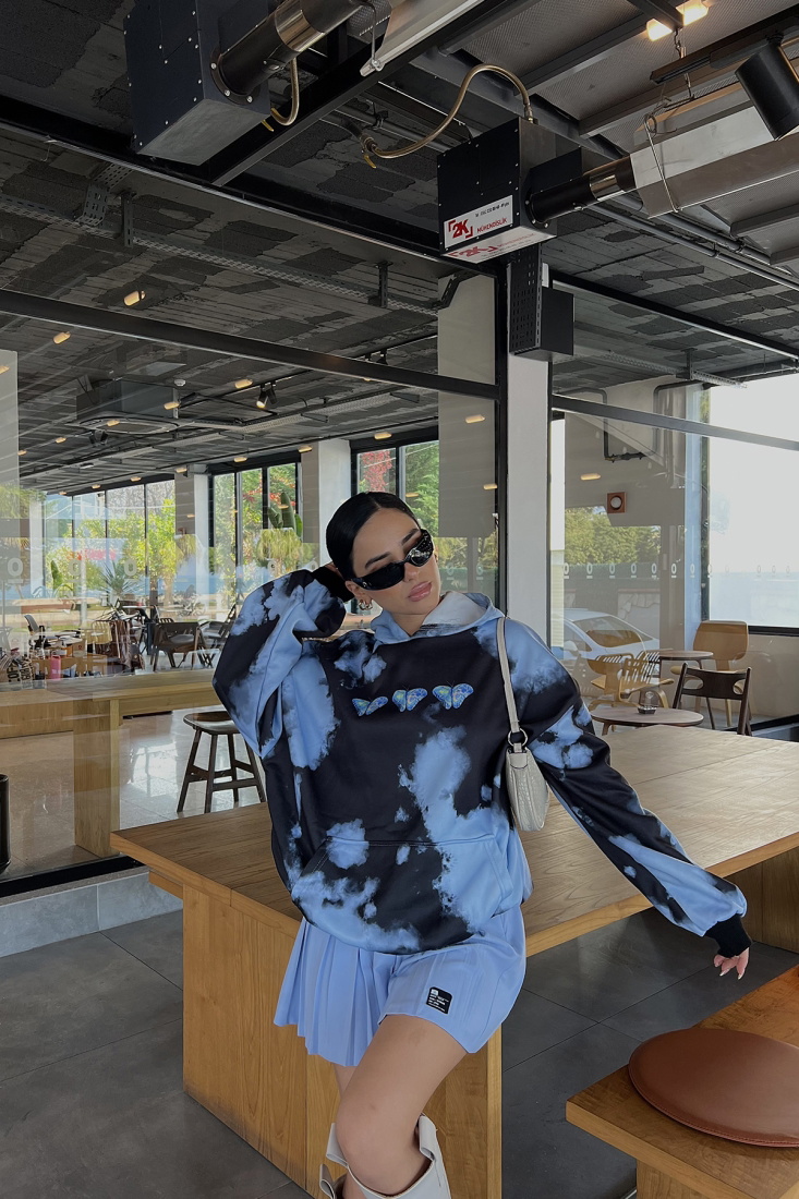 Siyah Batik Desen Kapşonlu Sweat ATE2810 - EYYO