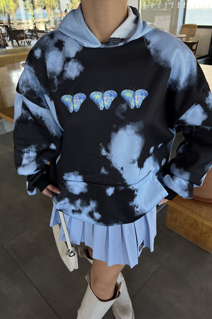 Siyah Batik Desen Kapşonlu Sweat ATE2810 - EYYO