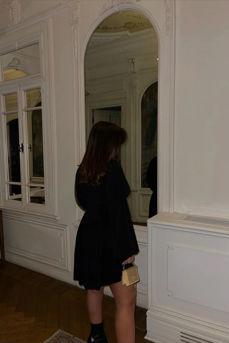 Siyah Bel Büzgülü Mini Elbise ATE3027 - EYYO