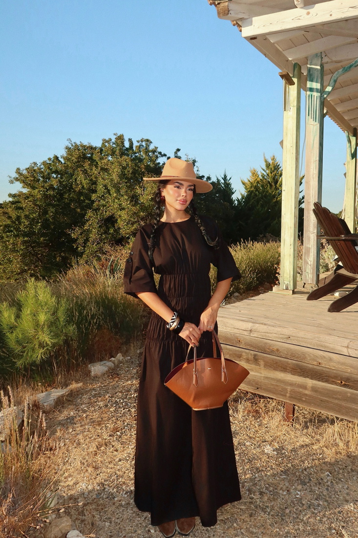 Siyah Volant Uzun Elbise ATE-3421 - EYYO