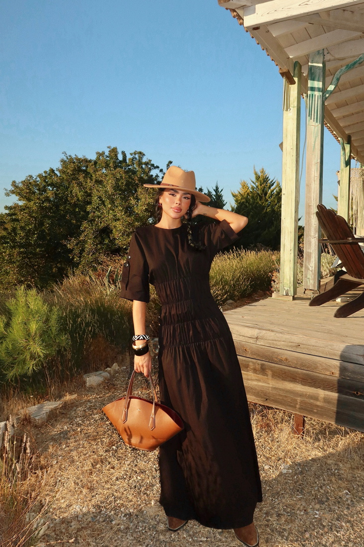 Siyah Volant Uzun Elbise ATE-3421 - EYYO