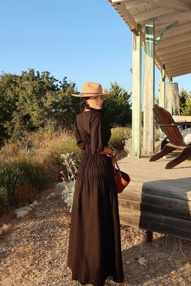 Siyah Volant Uzun Elbise ATE-3421 - EYYO