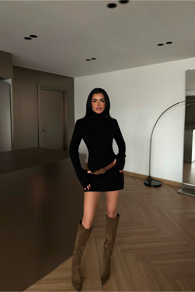 Siyah Zurih Triko Elbise ATE-4429 - 3