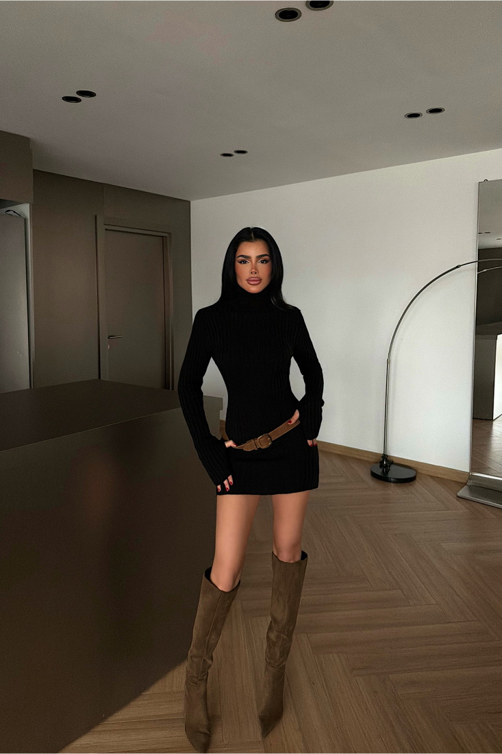 Siyah Zurih Triko Elbise ATE-4429 - EYYO