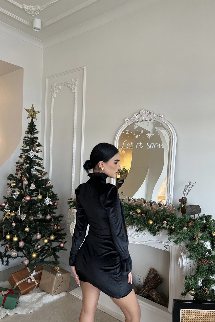 Siyah Boğazlı Mini Elbise ATE2884 - EYYO