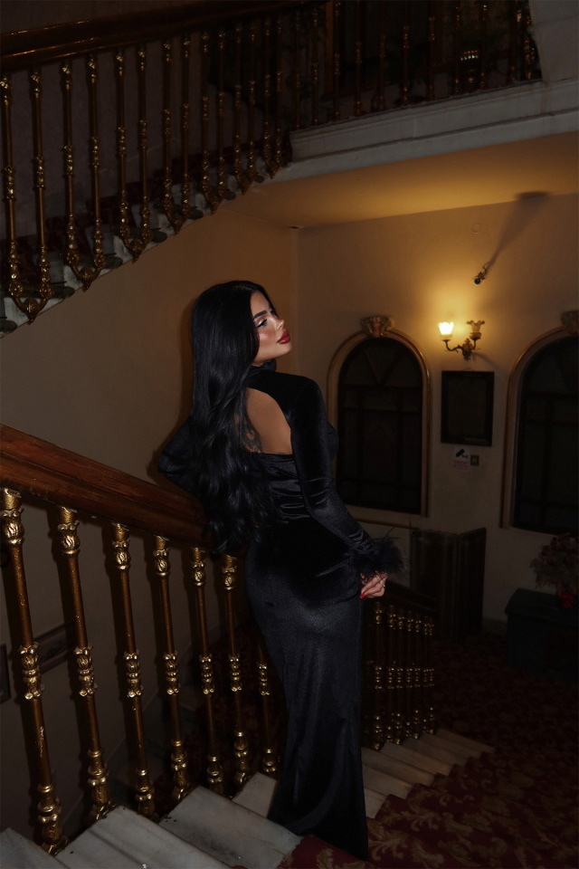 Siyah Patrizio Otriş Detay Kadife Elbise ATE-2293 - 4