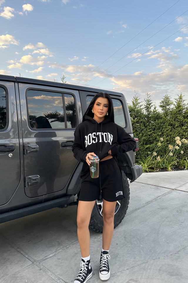 Siyah Boston Yazılı Şortlu Takım ATE8318 - 4
