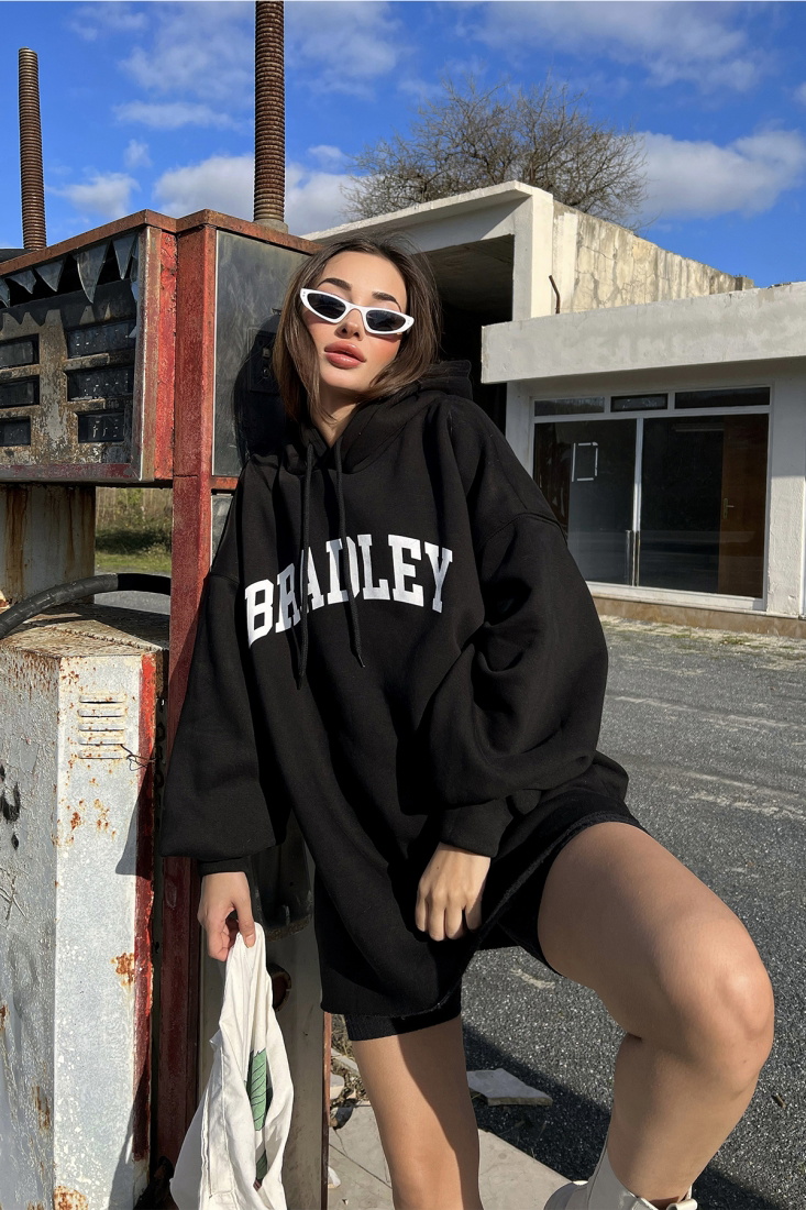 Siyah Bradley Oversize Sweat ATE2510 - EYYO