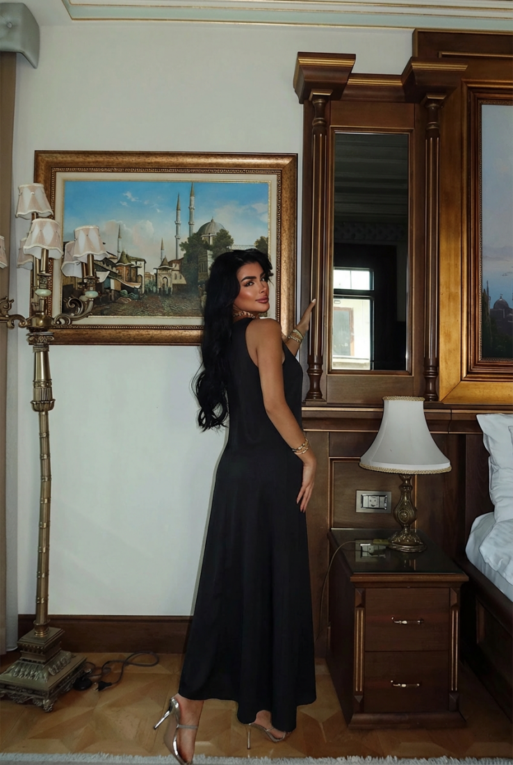 Siyah Constas Aksesuar Detaylı Elbise ATE-3550 - EYYO