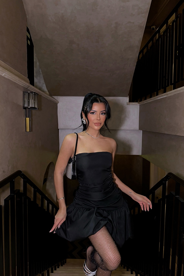 Siyah Büzgülü Mini Elbise ATE-0907 - EYYO