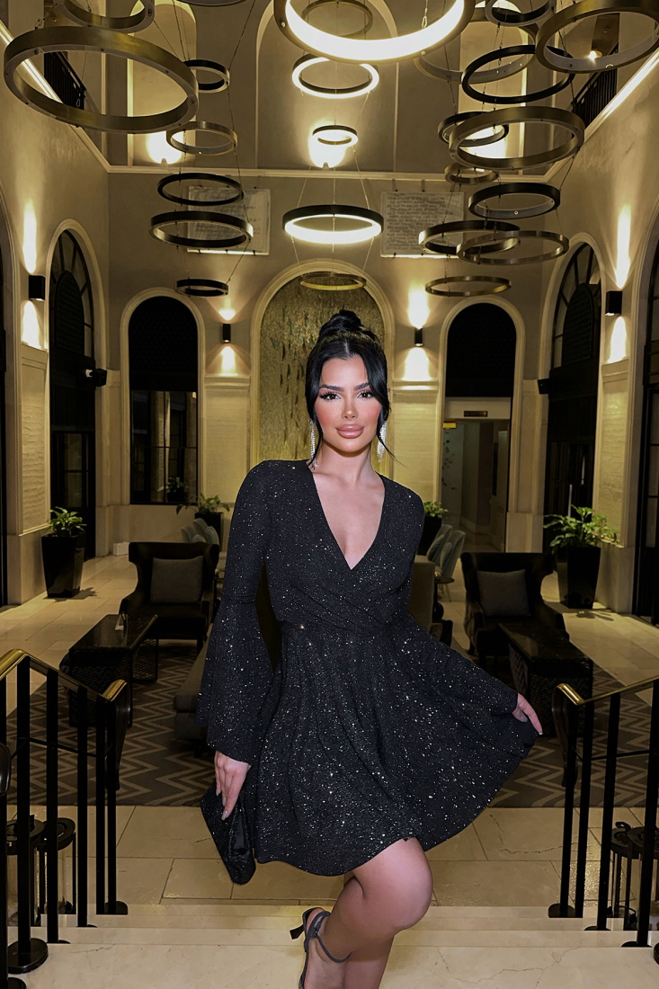 Siyah Caden Mini Elbise ATE-0931 - EYYO