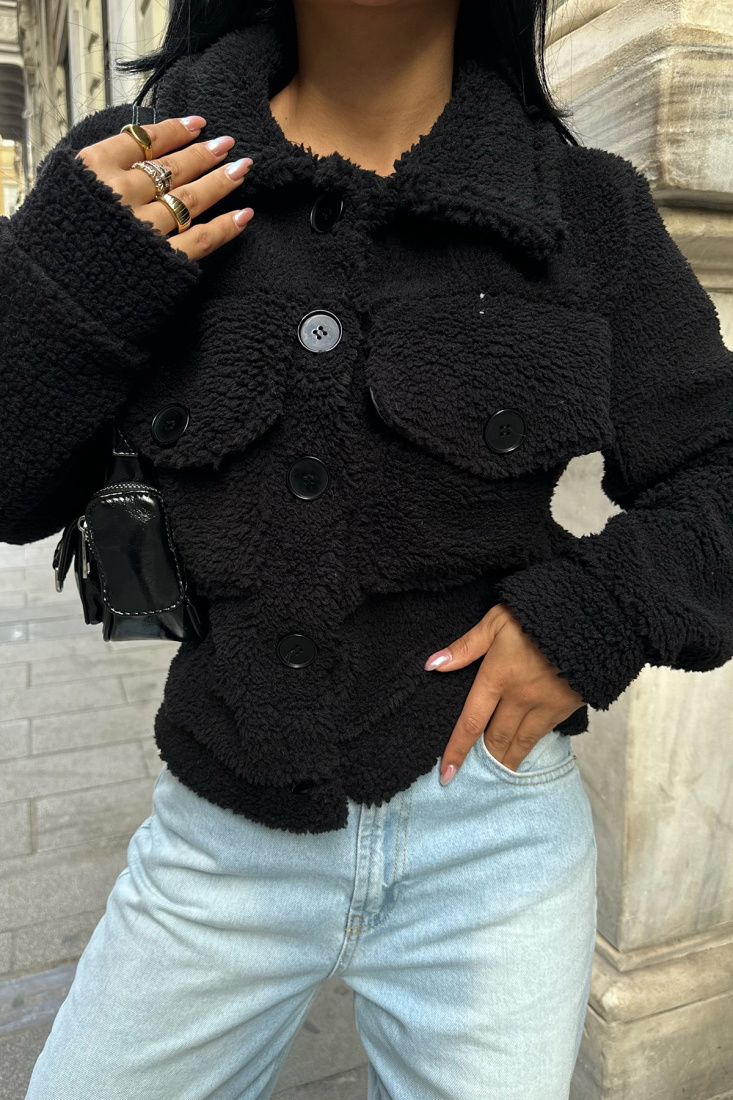 Siyah Cep Detay Düğmeli Ceket ATE-0243 - gecce