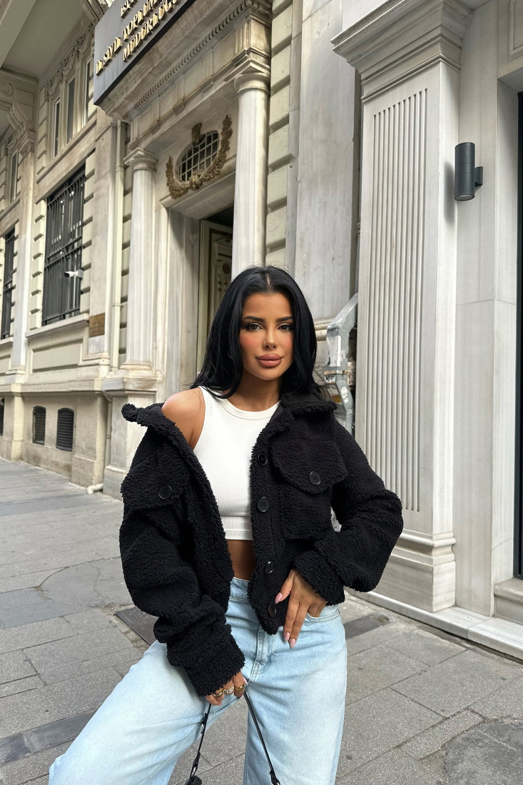 Siyah Cep Detay Düğmeli Ceket ATE-0243 - gecce