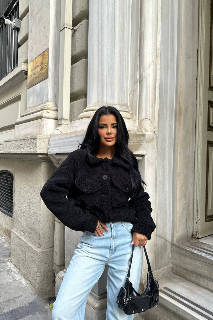 Siyah Cep Detay Düğmeli Ceket ATE-0243 - gecce