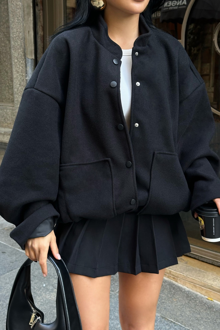 Siyah Cep Detay Kaşe Mont ATE-0731 - EYYO