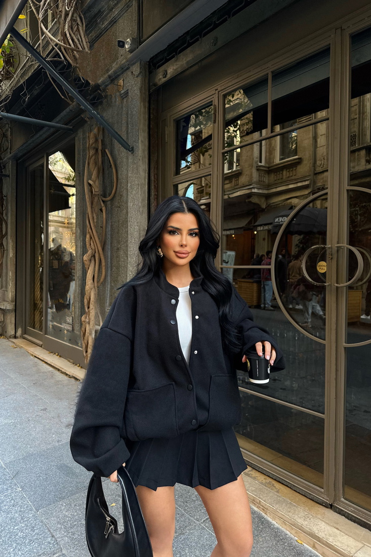 Siyah Cep Detay Kaşe Mont ATE-0731 - EYYO