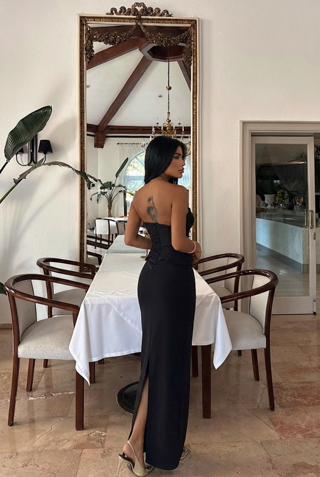 Siyah Soho Korse Detaylı Uzun Elbise ATE-3206 - 3