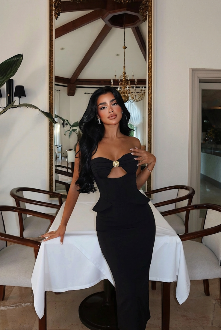 Siyah Soho Korse Detaylı Uzun Elbise ATE-3206 - EYYO