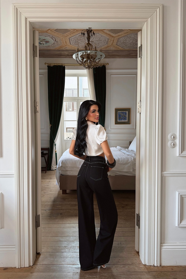 Siyah Cep Detey Yüksek Bel Pantolon ATE-5255 - 5