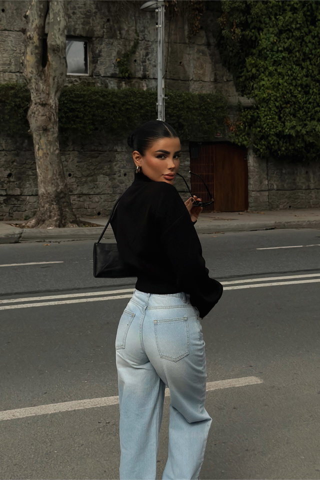 Siyah Balboa Çift Fermuarlı Triko Hırka ATE-3895 - 5