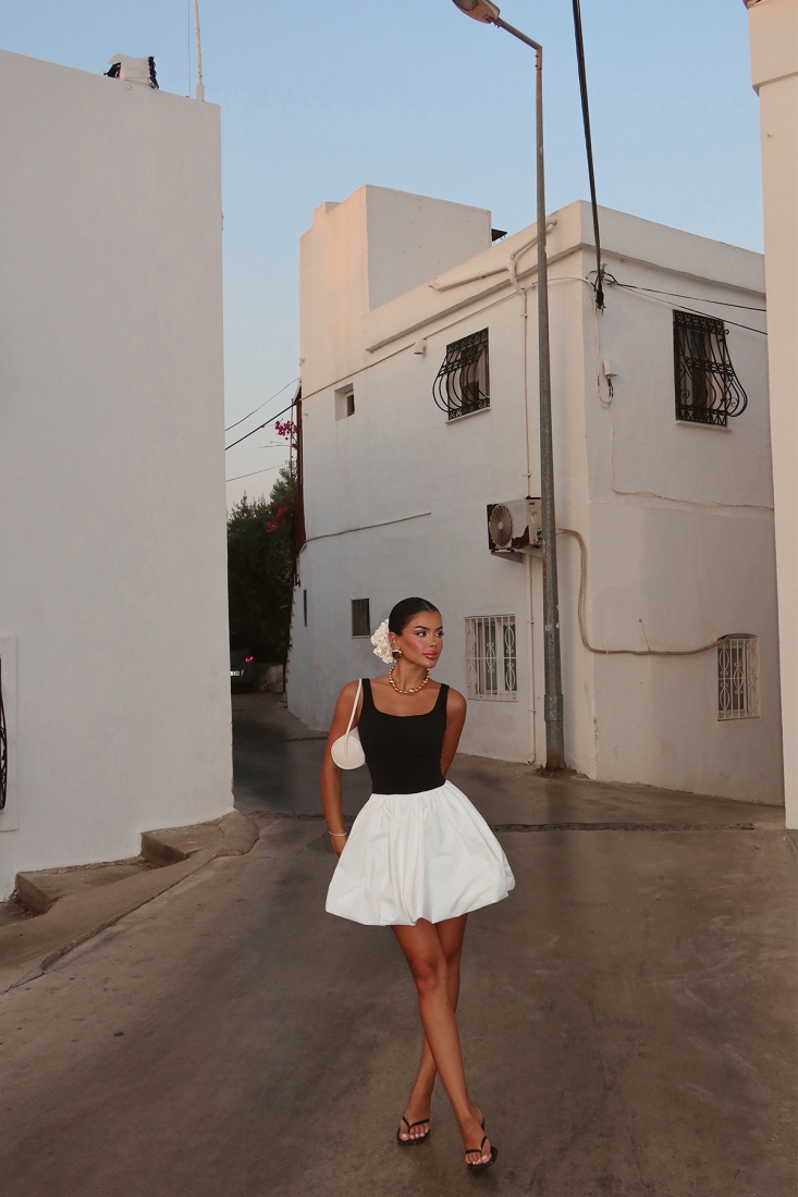 Siyah Lena Kare Yaka Balon Elbise ATE-1535 - EYYO